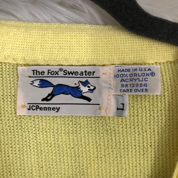 Vintage JCPENNEY Lemon Yellow Cardigan by The Fox Sweater USA, Mint SZ L - Picture 5 of 7